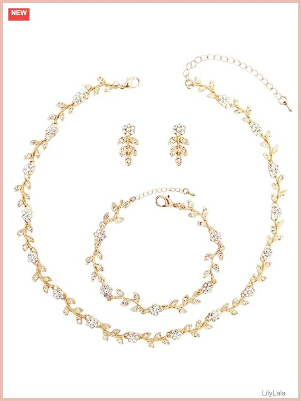 Rhinestone Crystal Choker Necklace Dangle Earring Bracelet Jewelry Set Platinum